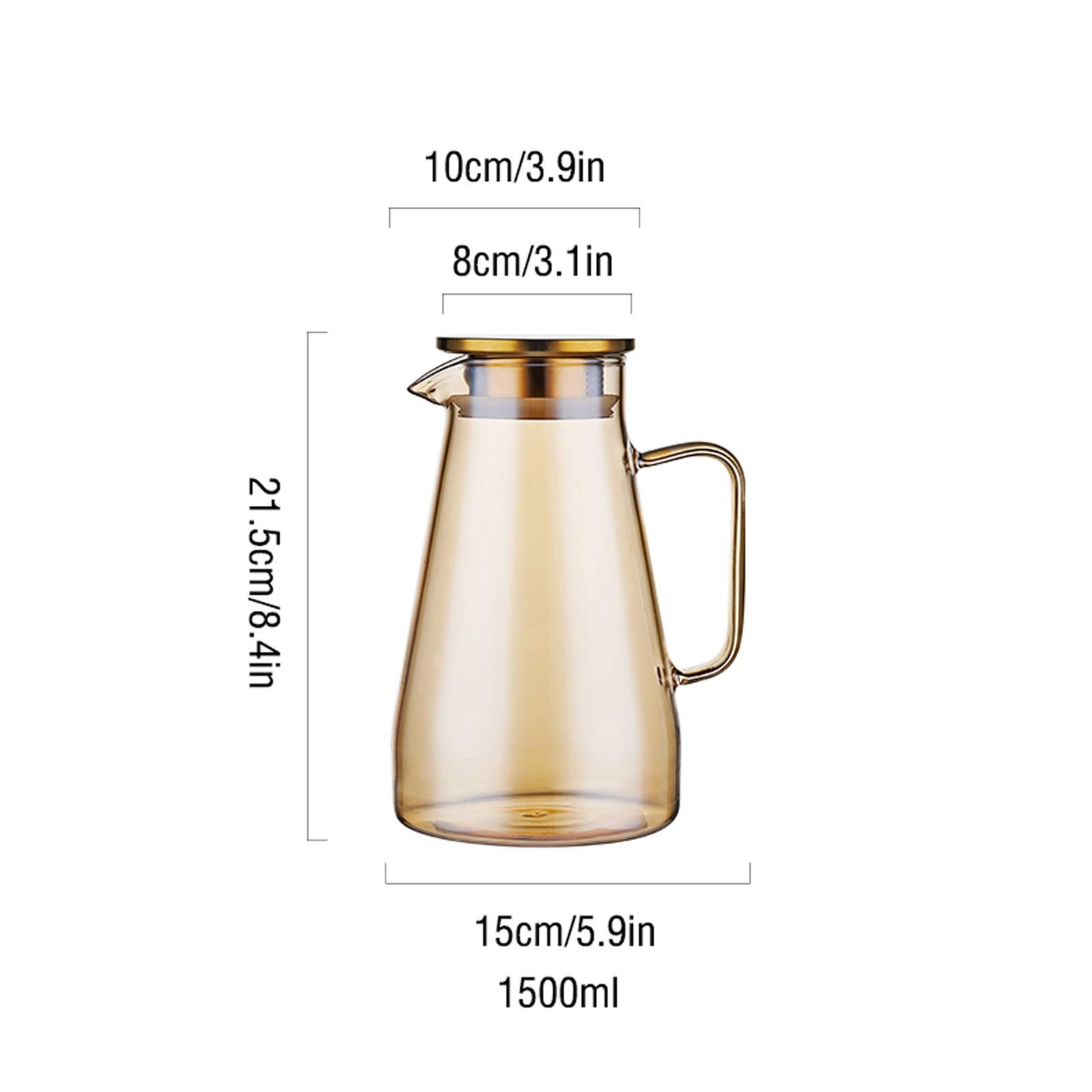 Caraffe per tè Freddo Caraffa in Vetro con beccuccio e Coperchio La teiera in Vetro ha Due uscite per l'acqua e Il Coperchio ha Un Anello di Tenuta Che Non Cade(Monocolore 1,5L)
