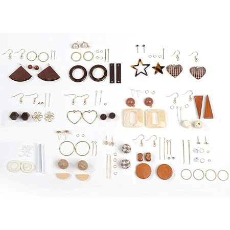Amazon おしゃれ ウッド ピアス 作成 キット 12組 工具 付 ハンドメイド 手作り パーツ チャーム フック ナチュラル 材料 セット チャーム アクセサリートップ 通販