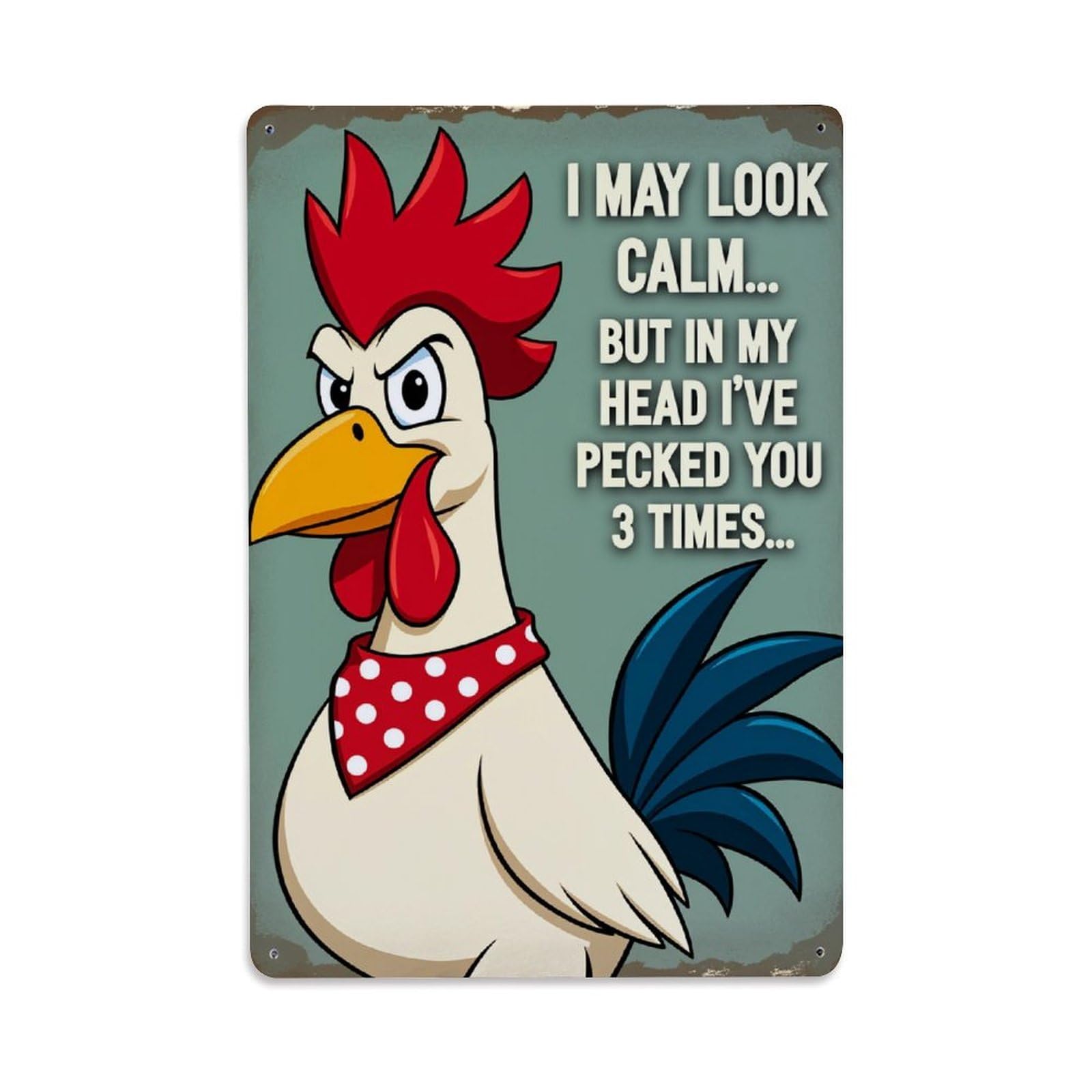 Rooster With Bandana And Text Tin Sign Vintage Metal Poster Retro Bar, Home, Man Cave, Kitchen, Laundry Room Wall Art Decor Gift 8x12 Inch