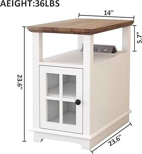 Miniatura 2 de Mesa auxiliar con estación de carga rápida, mesa auxiliar con 2 tomas de corriente y puertos USB, mesita de noche con almacenamiento semiabierto,