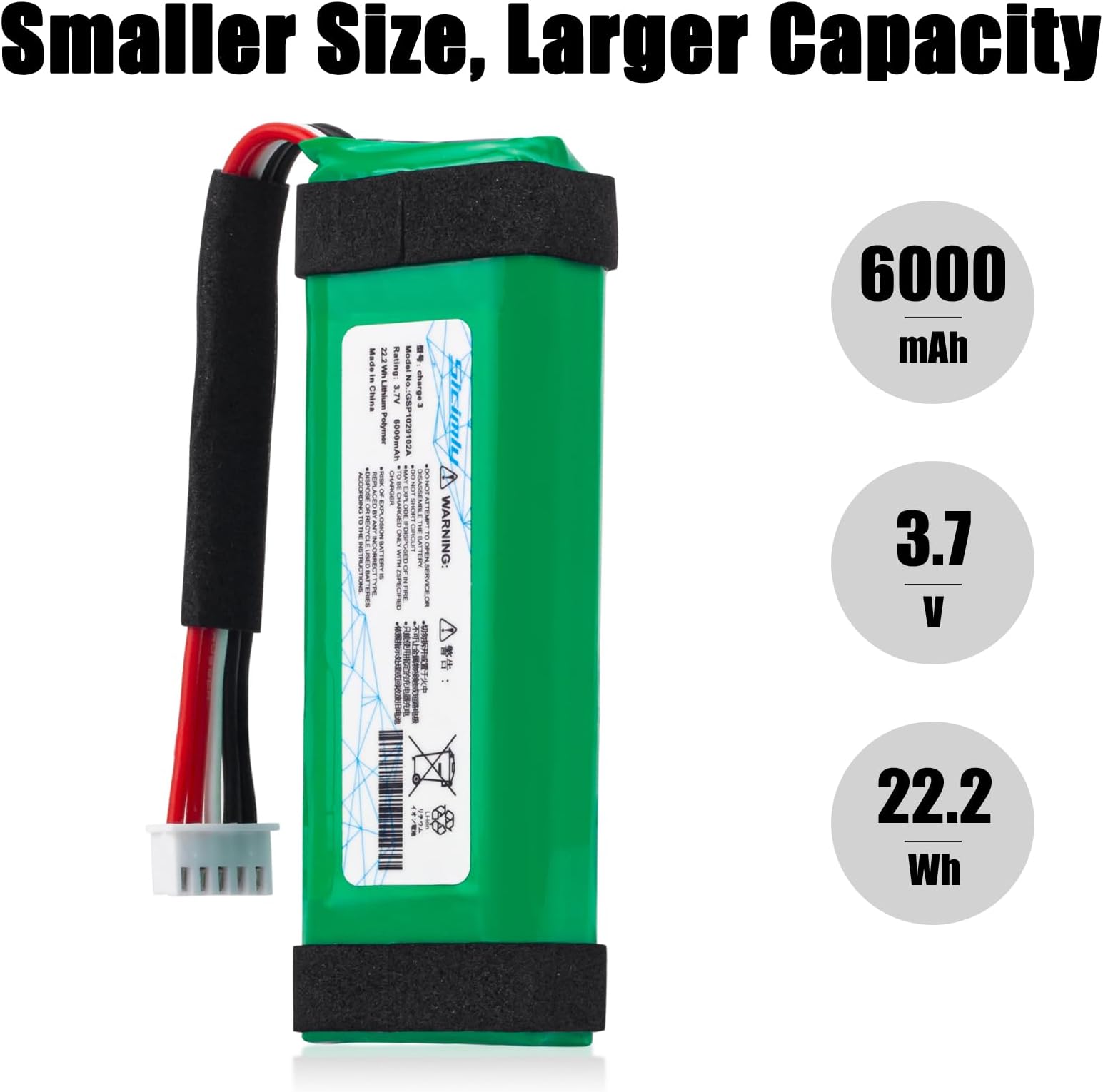 6000mAh Replacement Batteries for JBL Charge 3 GSP1029102A 22.2Wh/3.7v.