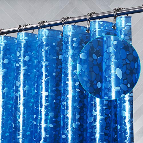 BAGAIL Shower Curtain, 72 x78 3D Blue Pebbles EVA Heavy Duty Plastic Bathroom Shower Curtain with 3 Magnets for Shower Stall, Bathtubs, Waterproof, No Smell (PVC Free)
