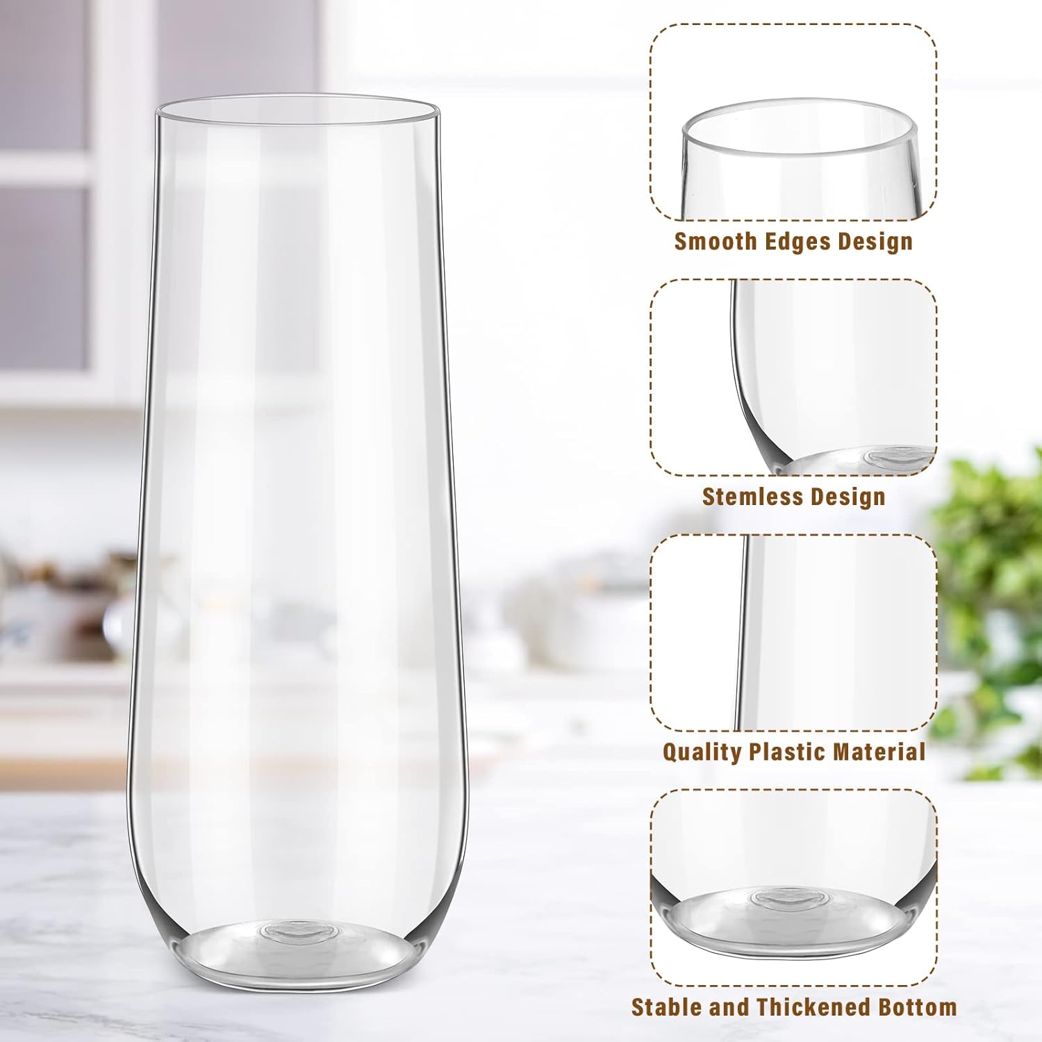 Tessco 60 Pcs Plastic Champagne Flutes 9 oz Plastic Wine Glasses Champagne Cups Unbreakable Toasting Glasses for Drinking Cocktail Christmas Party Wedding Shower Birthday (Clear)
