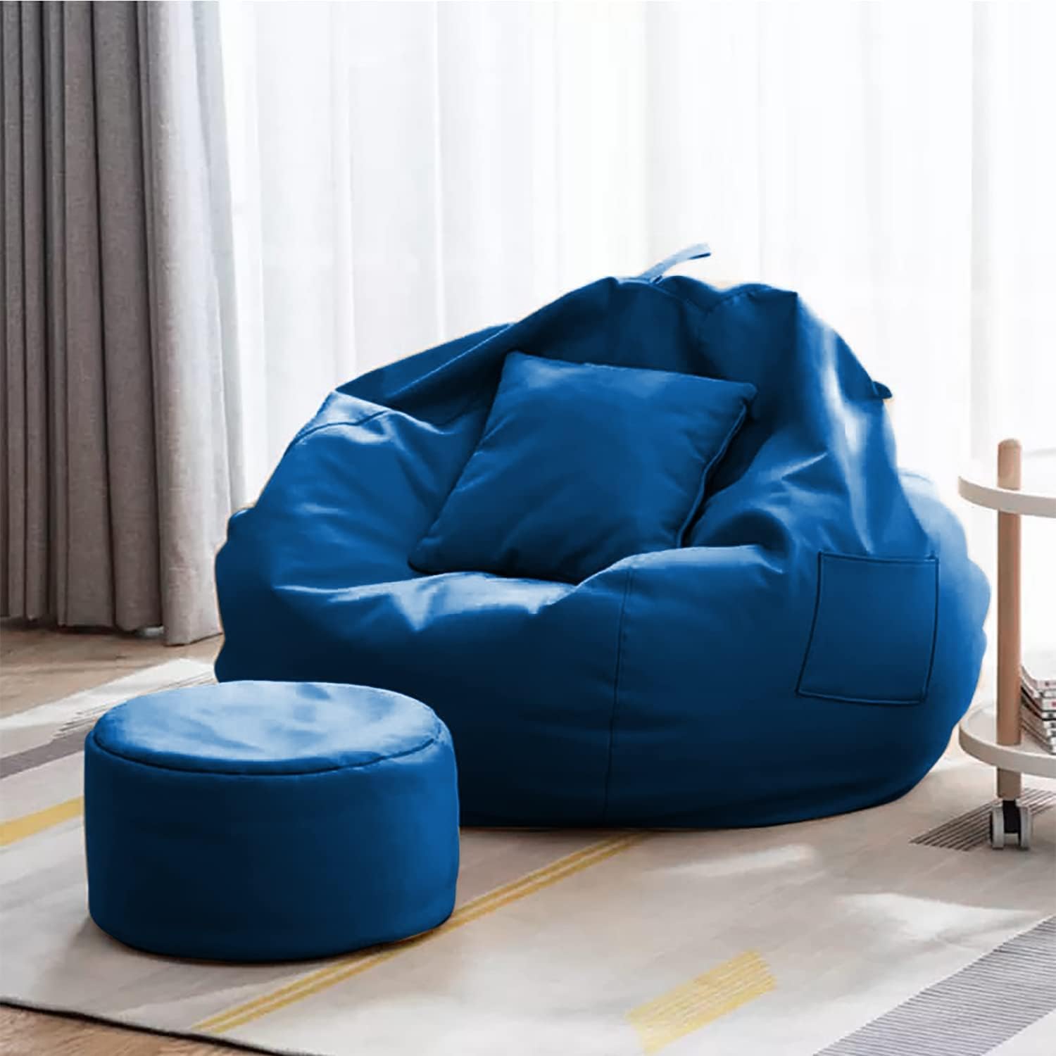 Kushuvi 4XL Bean Bag with Footrest with Cushion Ready to Use with Beans (Faux Leather) (Royal Blue - 4XL)