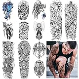YOEMTAT 12 Sheets Tribal Maori Wolf Totem Waterproof Temporary Tattoos Sticker for Women Men Adult,8 Sheets Warrior Snake Wings Forearm Realistic Fake Tattoos, 4 Sheet Dragon Prayer Roses Large Full Sleeve Tattoos Body Art