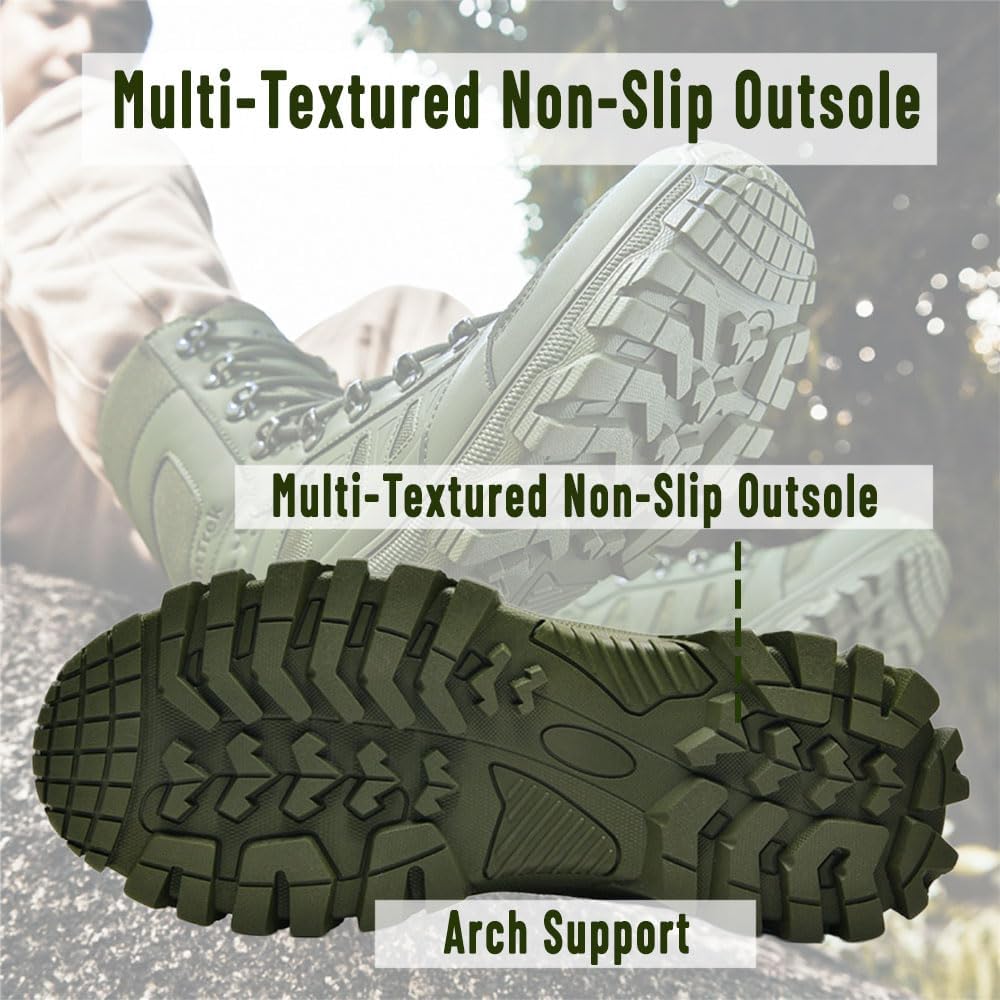 Men's Lightweight Tactical Combat Boots with Side Zipper & Slip-Resistant Sole