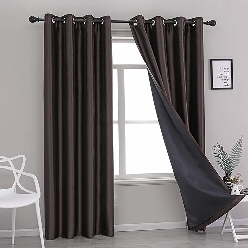 Miniatura 2 de GYROHOME Cortinas opacas de seda sintética con forro negro, cortinas sólidas para tratamiento de ventanas para dormitorio, sala de estar,