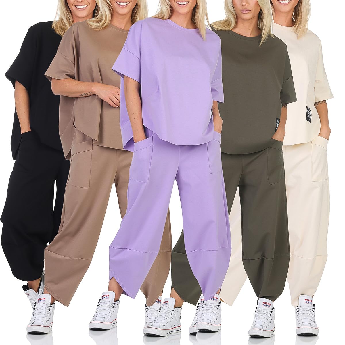 Damen Zweiteiler Hausanzug Jogging Freizeit Sport Training Sporthose Hoodie Set Anzug 6170