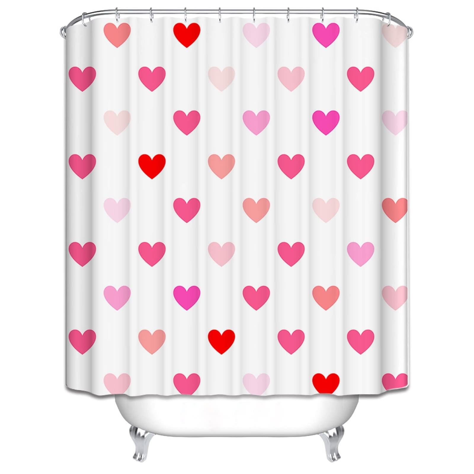 Rideau de douche anti-moisissure en tissu blanc et rouge extra-long 220cm
