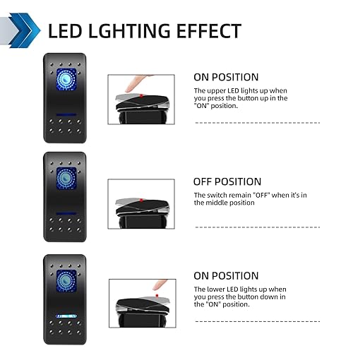 Miniatura 2 de FXC Interruptor basculante SPDT de 3 posiciones de 7 pines con luz LED azul encendido láserapagadoencendido 20 A12 V 10 A24 V con cables de puente
