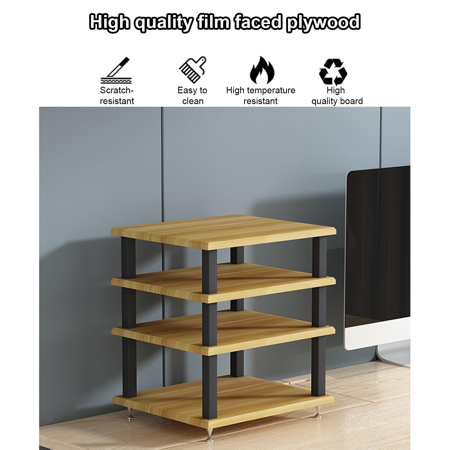 Supporto e tavolo in metallo per registratori DVD e video, con ripiani, finitura in noce, 40 x 35 x 33 cm