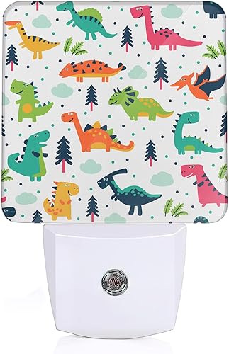 YASHILAIYA Luz nocturna de dinosaurio, divertidas y lindas luces nocturnas de bosque de dinosaurios enchufables con sensor de atardecer a amanecer,