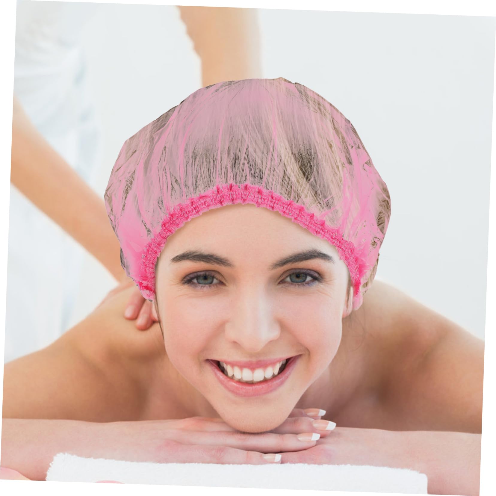 FRCOLOR 500 Pezzi Cuffia da Doccia Donna Rosa Elastico Resistente in Plastica Spessa 44cm per Spa e Doccia Chioma Lunghi Facili da Trasportare