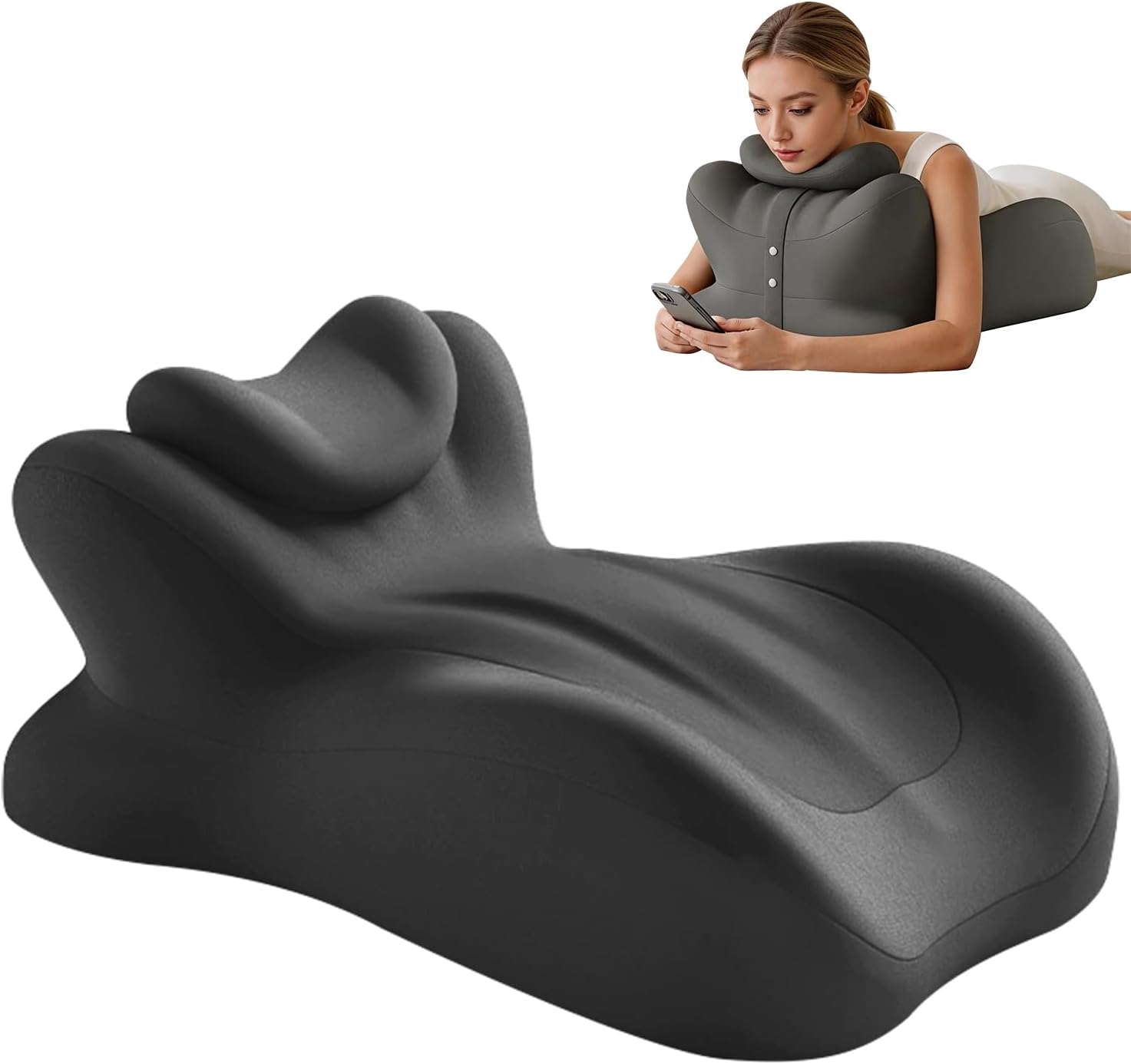 Memory Foam Support Pillow Support Neck and Shoulders for Sleeping, Reading,Ergonomic Wedge Pillow,27° Angled Support for Neck and Waist,Washable Cover(Dark Gray)