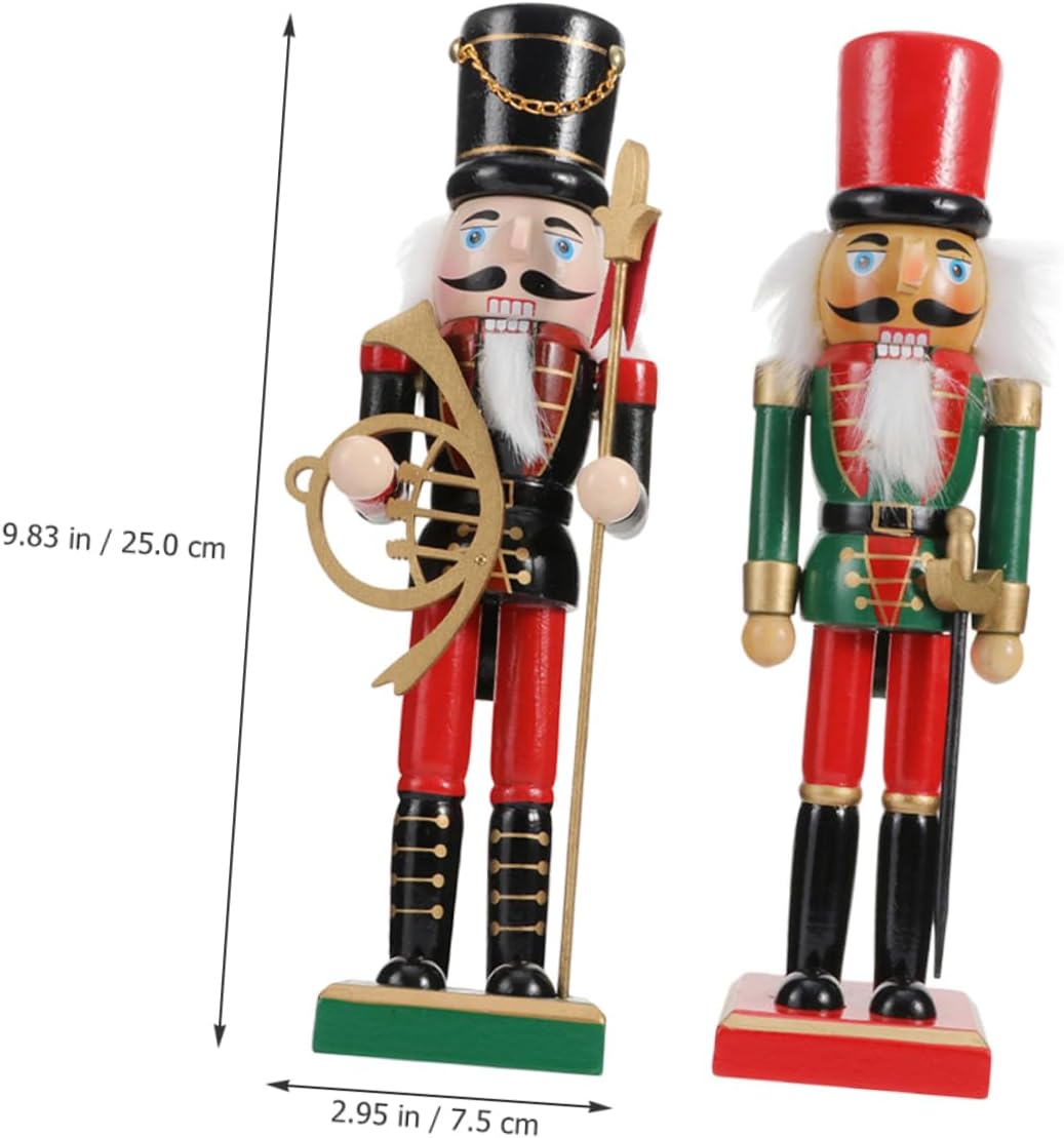 Cabilock 2pcs Wooden Nutcracker Ornament Adorable Christmas Nutcracker Crafts for Festive Home Decor Compact Design for Tables and Shelves and Colors
