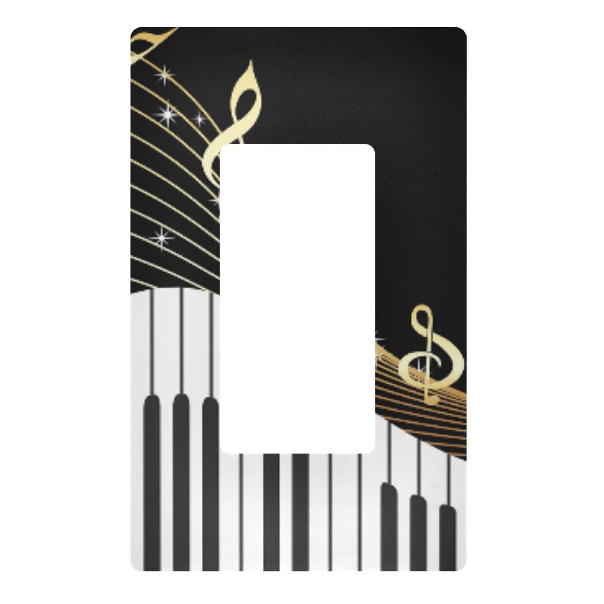 YYZZH Golden Music Note With Piano Key Musical Instrument On Black Single Gang Rocker Switch Plate 2.9