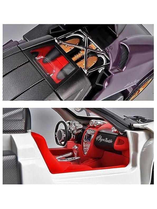 Image of Pagani Huayra 1:32 Scale Die-Cast Metal Car Toy - Pull-Back Supercar with Openable Doors, Lights & Sound - Premium Alloy Model for Kids, Boys, Collectors & Gift (Purple)