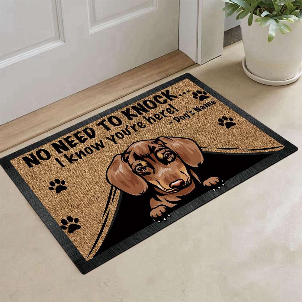 MALIHONG Personalized Doormat Cute Peeking Dog Dachshund No Need to Knock I Konw You're Here 35.4 x 23.6