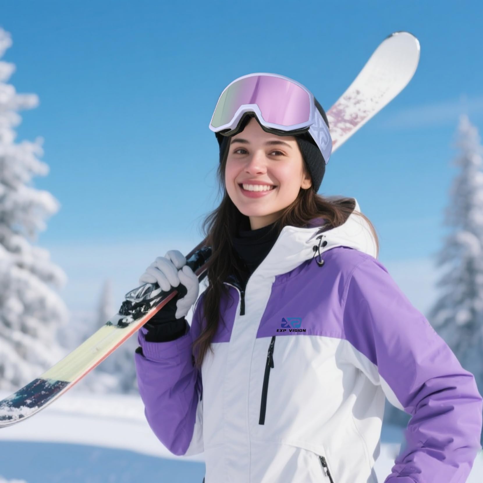 EXP VISION Gogle narciarskie/snowboardowe, przeciwmgielne gogle śnieżne dla mężczyzn i kobiet - idealne do jazdy na nartach, snowboardzie i sportów zimowych