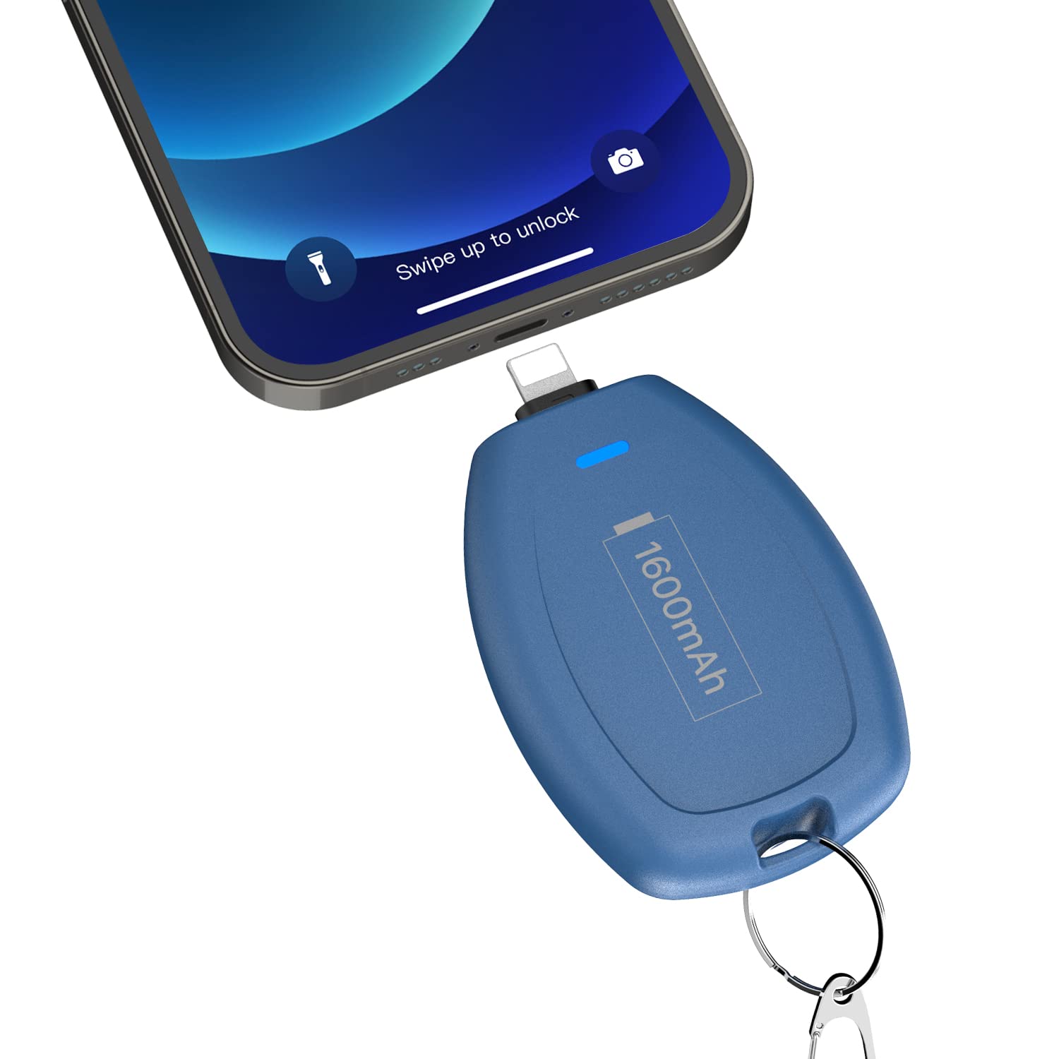 Keychain Portable Charger for iPhone, Mini Power Bank Subcompact Emergency Power Pod External Fast Charging Battery Pack, 1600mAh Key Ring Charger for iPhone 14/13/12/11/Pro Max/X/8/7/6s/SE (Blue)