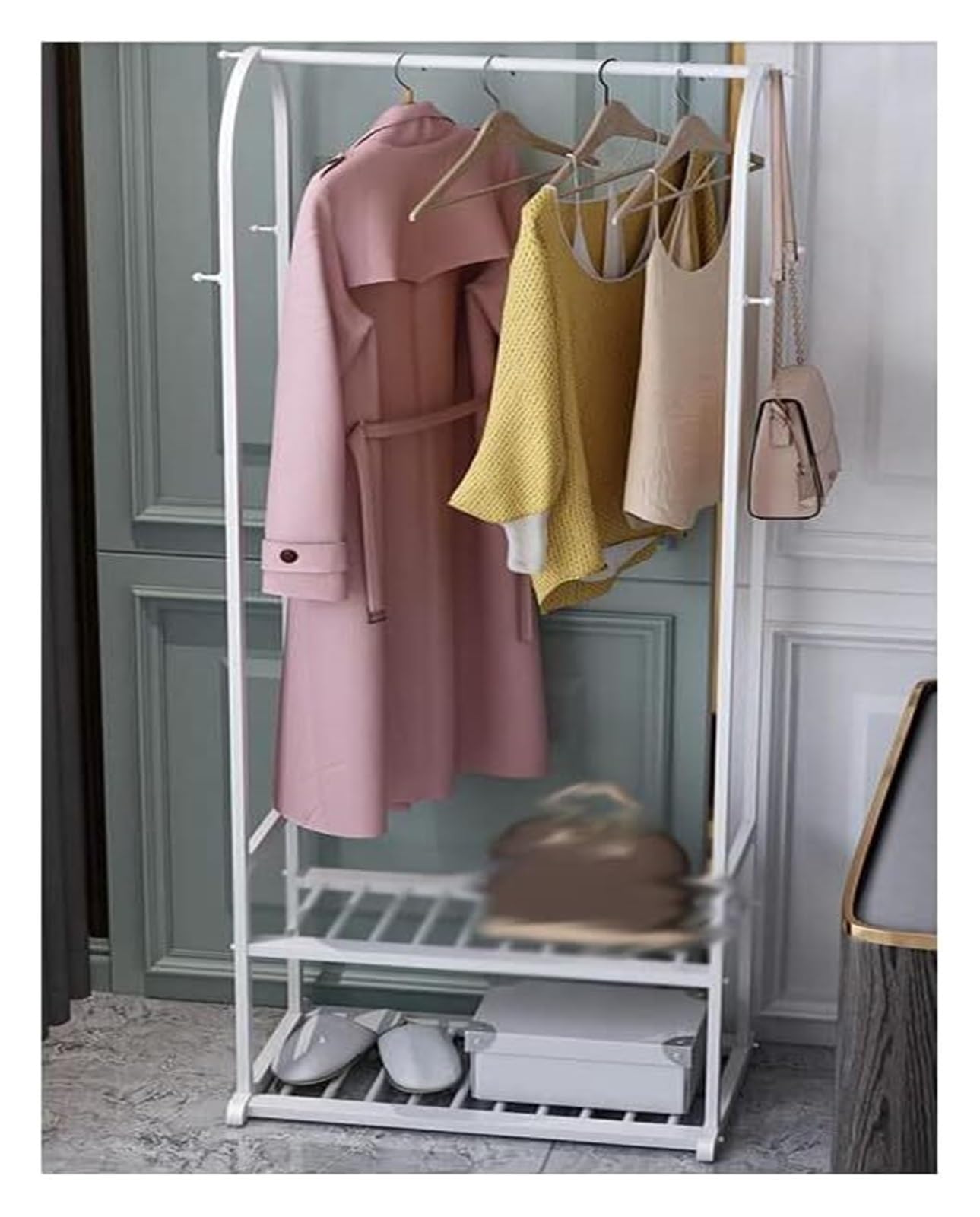 CGJseFH coat stand, Simple Coat Rack Floor Stand Hooks Shelf Storage Drying Bedroom Furniture Wardrobe Holder Decor Clothes Hanger(White)