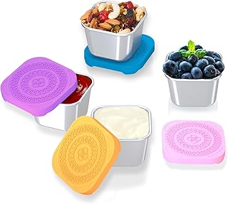 6Pack 6oz Stainless Steel Snack Containers for Kids, Leak Proof Small Food Storage Container with Silicone Lid, Easy Open Leak Proof Stainless Steel Food Storage Containers with Silicone Lids