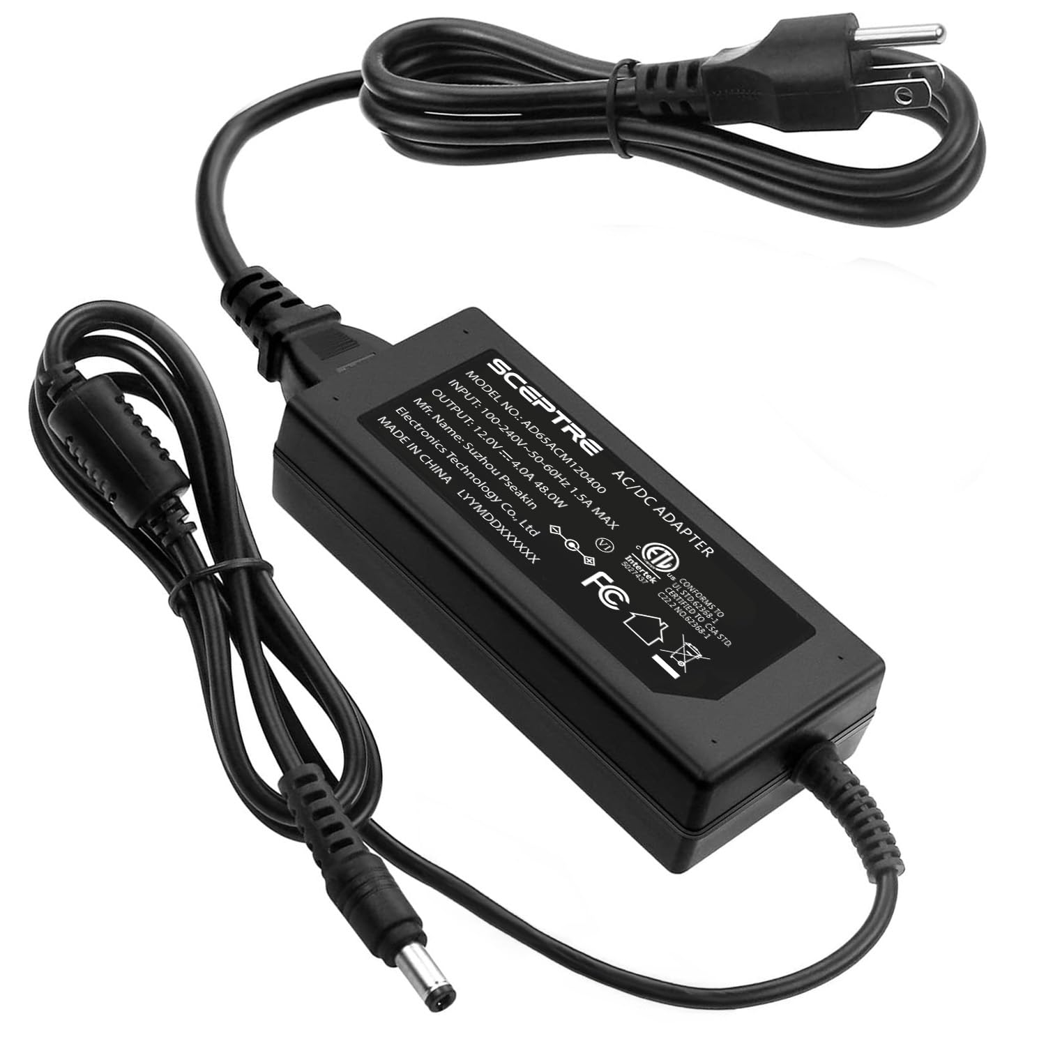 Kado AC/DC Adapter 12V-4A Power Cord Genuine Parts Made for Sceptre Monitor C275B-QWD168 C305B-200UN C305B-200UNT C325B-185RD C325B-FWD240 E248W-