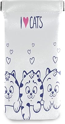 susiyo Funny Three Cats Kittens Glasses Case Portable Microfiber PU Leather Soft Sunglasses Bag Eyeglasses Pouch Holder Squeeze Top for Women Men