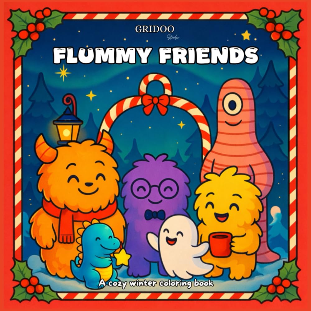 Flummy Friends : A Cozy Winter Coloring Book for Adults and Kids, Bold and Easy Designs for Relaxation