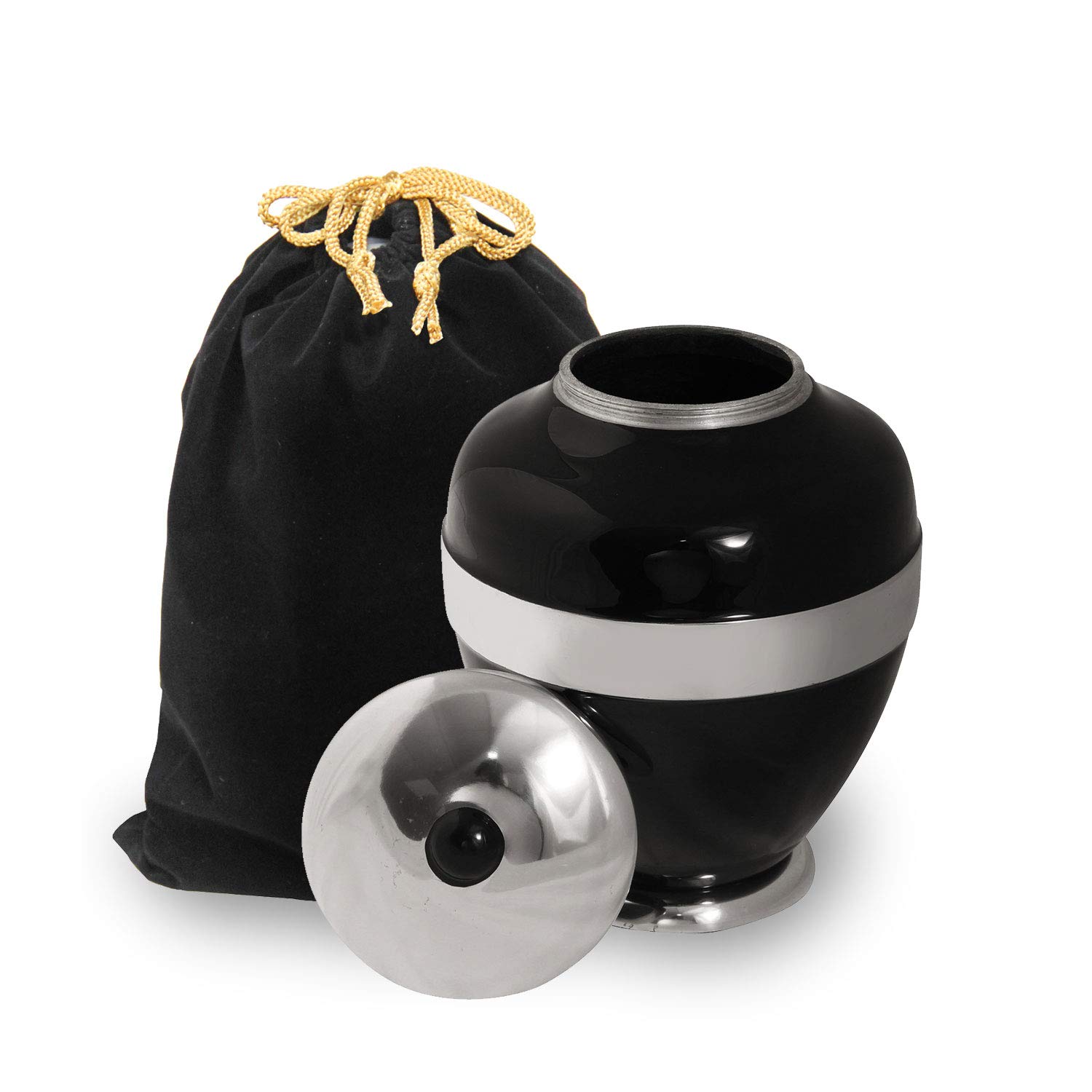 LETUSTO Cremation Urn for Human Ashes for Adults, Funeral Burial Handcrafted Decorative Urns with Velvet Bag for Easy Preservation and Portability (Round-BlackSilver)