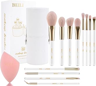 BEILI12PCS Professional Makeup Brushes Set, Vegan Makeup Brush Set with Brush Storage & Blender Sponge for Powder Blush Contour Foundation Concealer Eyeshadow Brushes