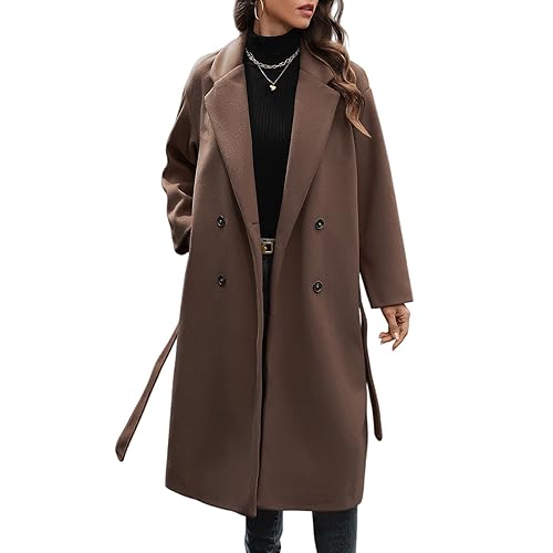 HOTIAN Women's Winter Wool Blend Coat Double Breasted Casual Notch