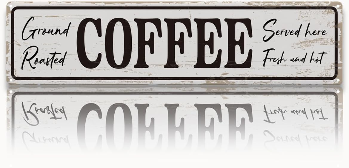 Duetom Coffee Signs for Coffees Corner Decor, Ground Roasted Coffee Served Here Sign, Retro Metal Tin Sign, Farmhouse Kitchen Wall Decor, Cafe Decoration, Decorative Metal Wall Signs 4x16 Inch