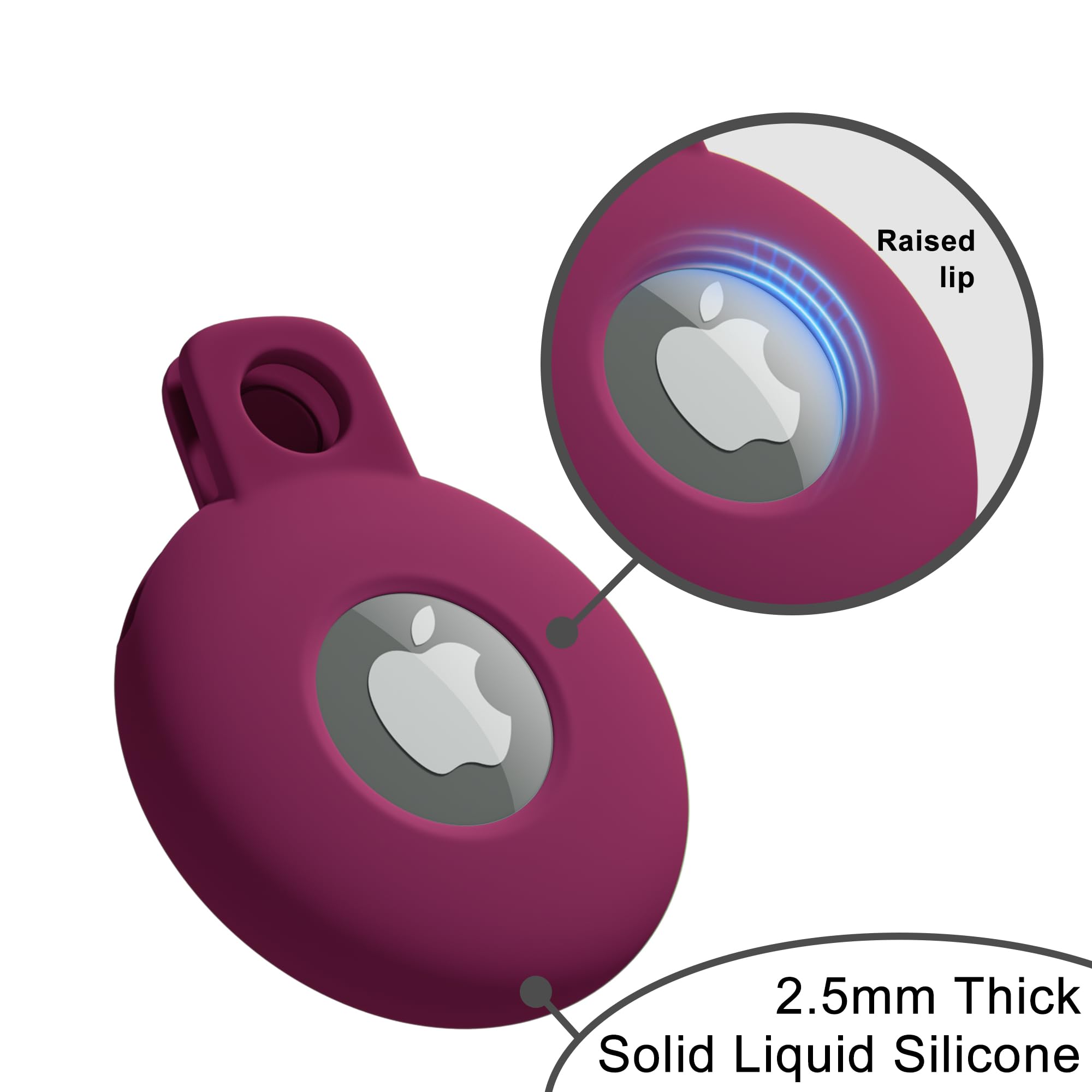 Svanove for Airtag Keychain Airtag Holder Key Ring, Siliocne Airtag Case Air Tag Cover, Cute Airtag Accessories for Kid, Luggage, Cat Dog Collar, Car, Compatible with Apple Airtag, Burgundy Wine — view 5