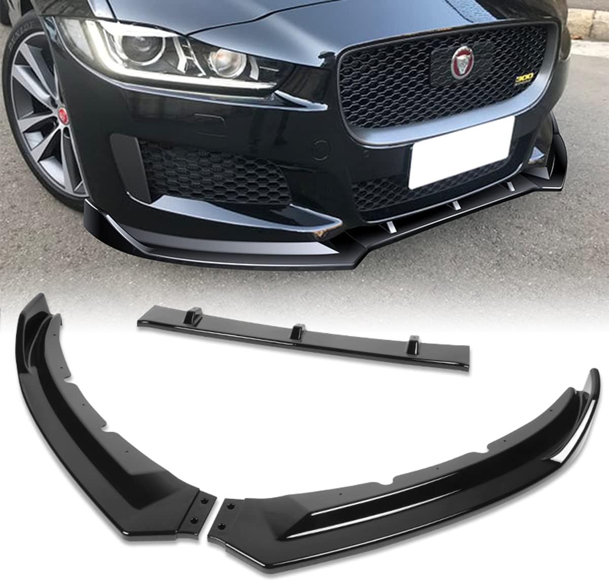 Front Bumper Lip fit for compatible with 2016 2017 2018 2019 Jaguar XE, Front Bumper Lip Spoiler Air Chin Body Kit Splitter Painted Glossy Black ABS, (STP-Style)