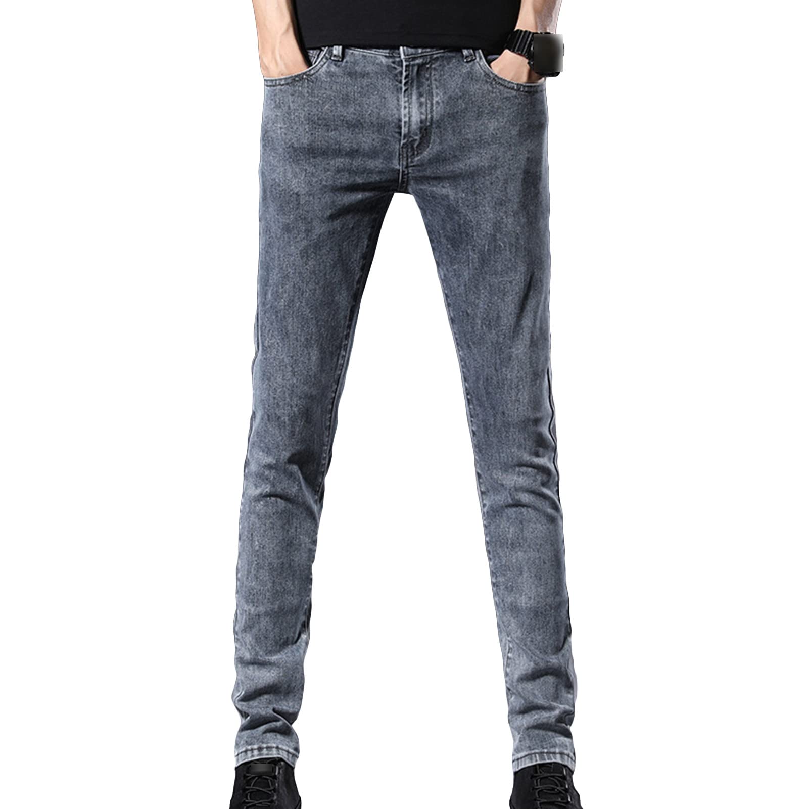 Men's Skinny Slim Fit Stretch Jeans Tapered Leg Denim Pencil Pants Lightweight Classic 5 Pocket Jean Trousers (Light Grey,36)