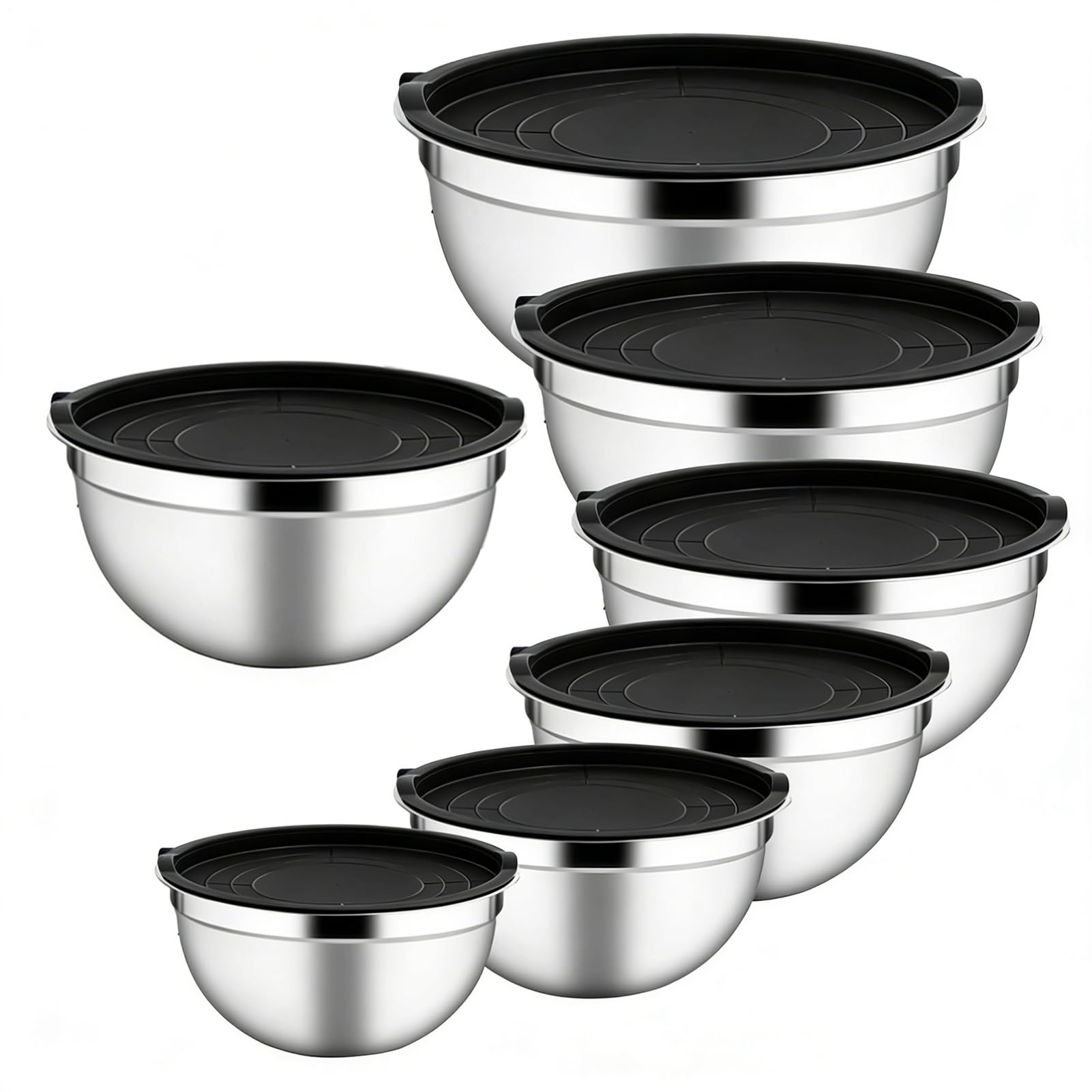 Juego de cuencos mezcladores con tapas, juego de piezas apilables de acero inoxidable con tapas impermeables, pernos de almacenamiento de alimentos organizadores, para cereales vegetales de frutas