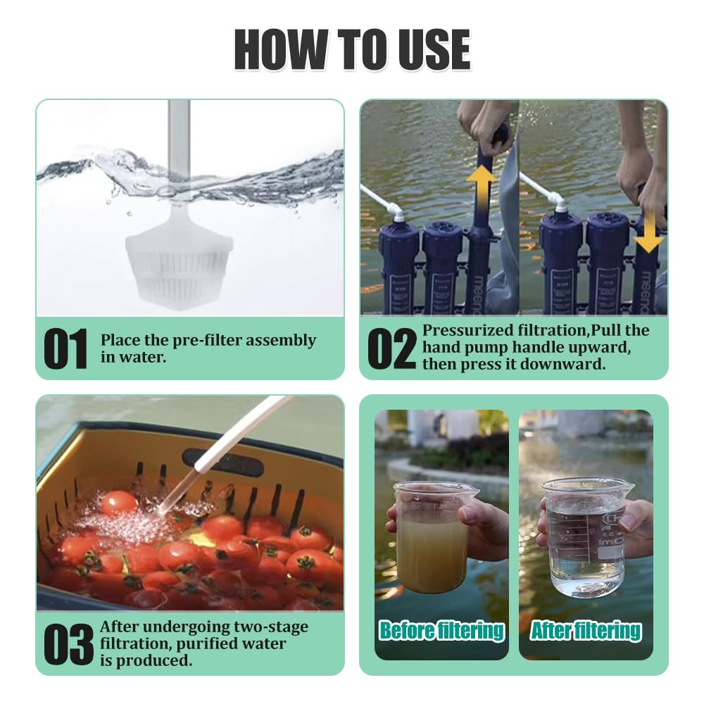 Wasserfilter Outdoor,Wasserfilter Camping Filtersystem mit Handpumpe filtert 99,99% Bakterien für Trinkwasser Notfälle,Wandern, Reisen