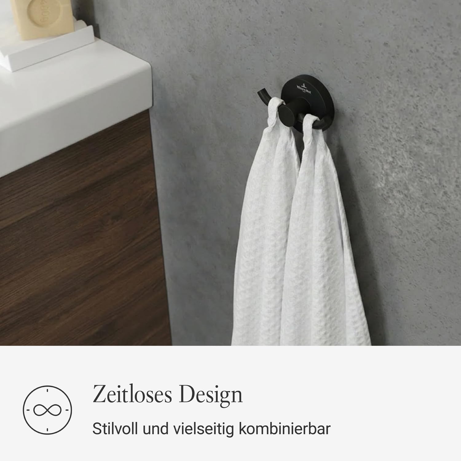 Villeroy & Boch Elements Tender Doppel-Handtuchhaken, rund – Schwarz Matt