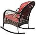 Sundale Outdoor Rocker Olefin Cushions and Pillow, Lawn Wicker Furniture-Steel Frame, Brown, Red Patio Rocking Chair