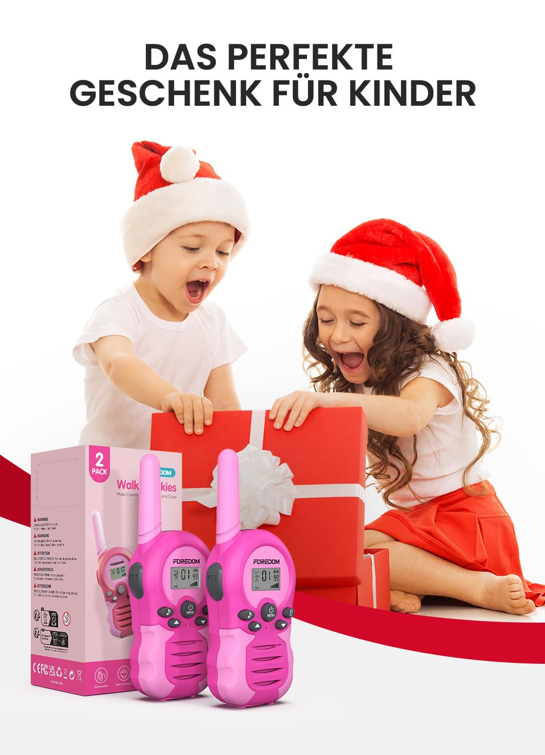 FOREDOM Wiederaufladbare Walkie Talkies für Kinder Walkie Talkies Funkgeräte Set Spielzeug für Jungen & Mädchen 3-12 Jahre, Abenteuer, Camping, Wandern – 2er Set