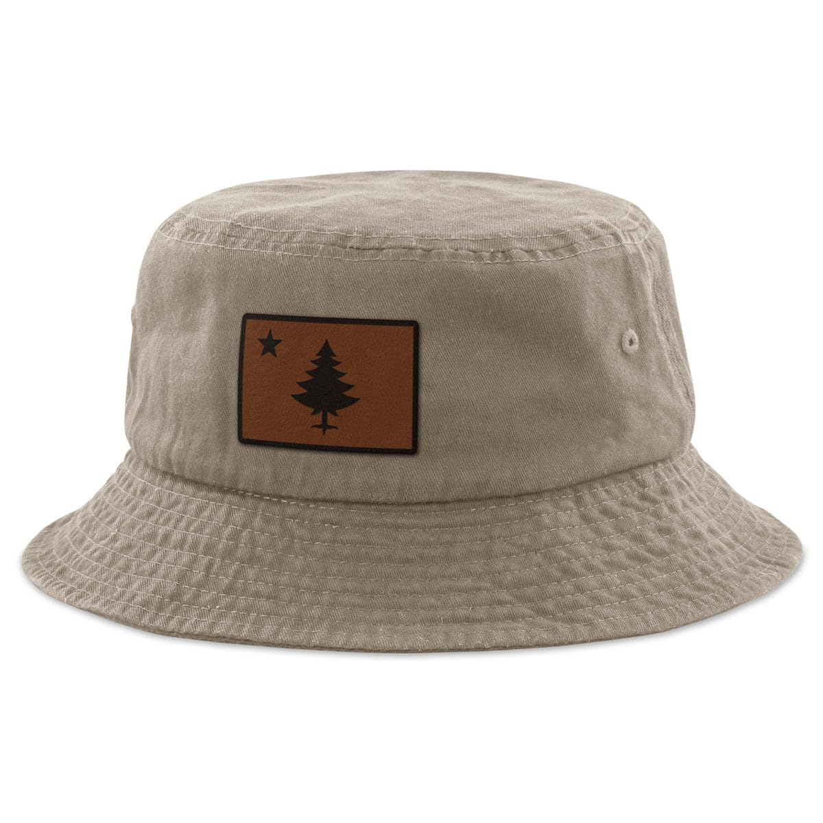 Vintage Maine Flag Leather Patch Bucket Hat Khaki