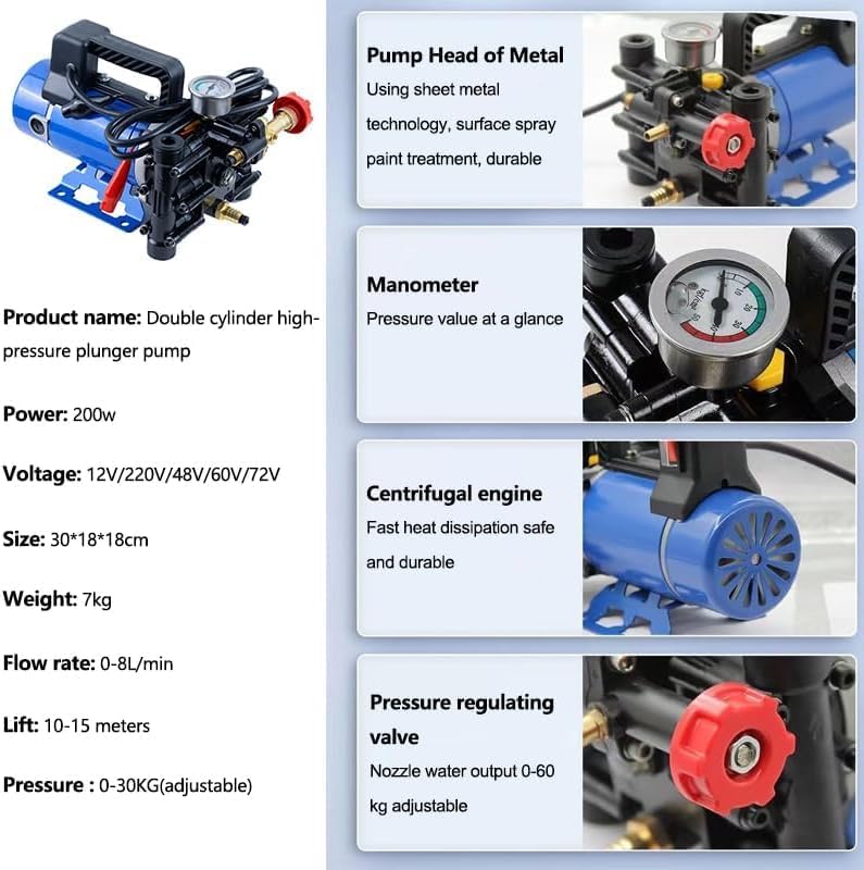 Electric Double Cylinders Piston Pump, 12V High Pressure Double Cylinder Piston Pump, Pressure Garden Spraying Watering Tools for Car Washer Agricultural Irrigation Device