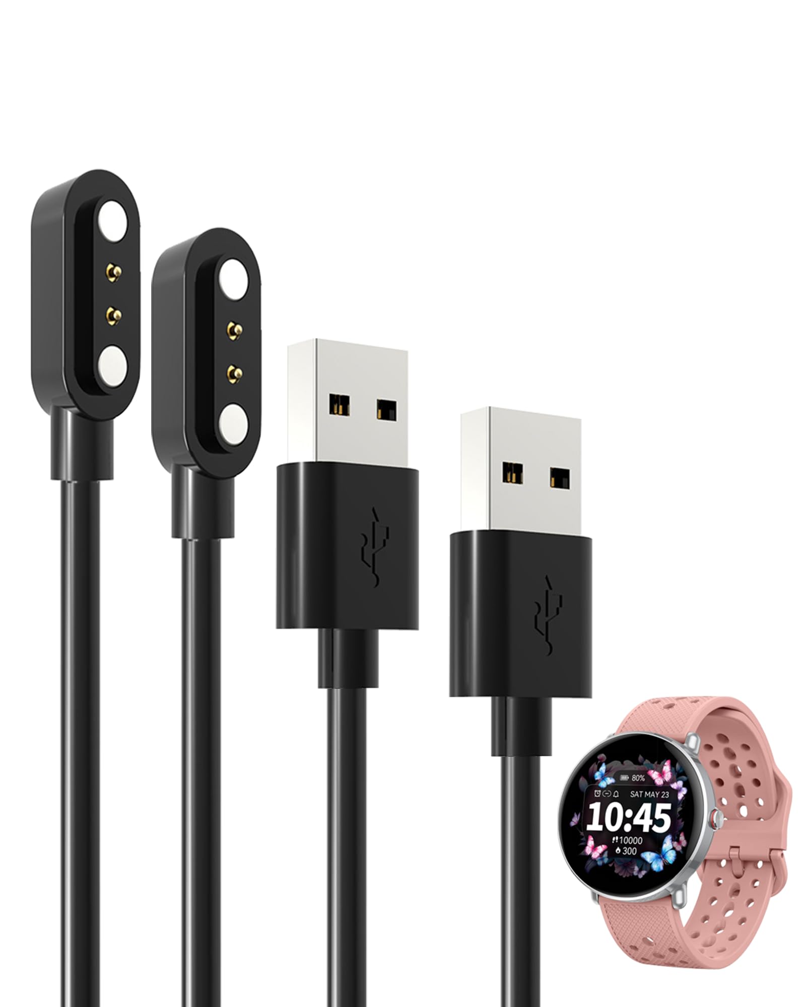 BOVUGAC [Confezione da 2] per caricabatterie smart watch TitanSync da 1,39 pollici, cavo di ricarica USB magnetico di ricambio compatibile con accessori per smart watch TitanSync da 1,39 pollici (nero