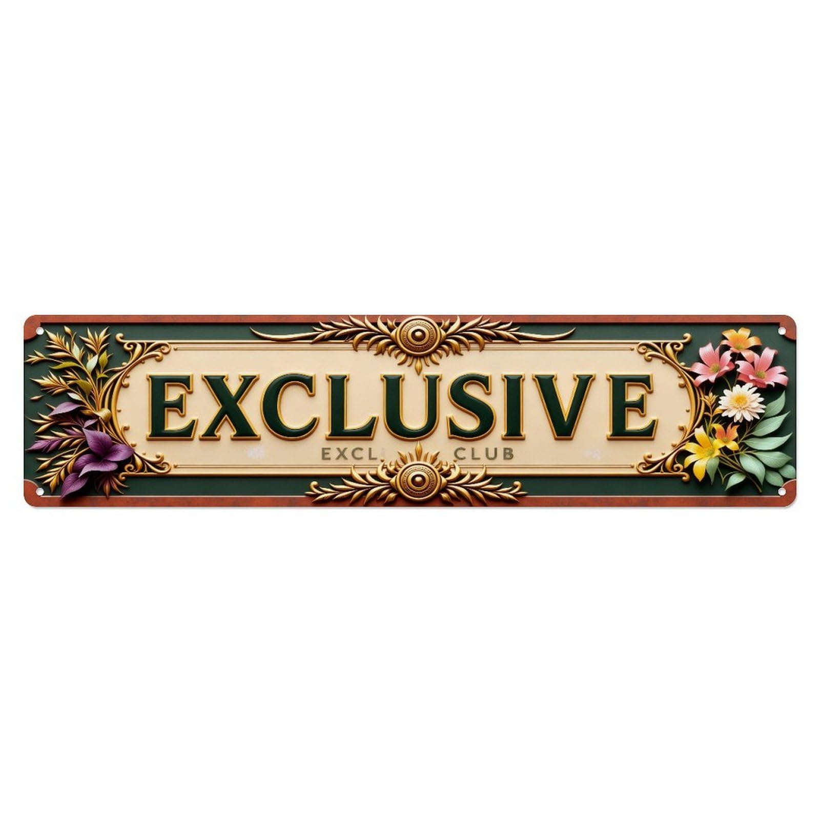 Exclusive Club Floral Ornate Design Metal Tin Sign Plaque