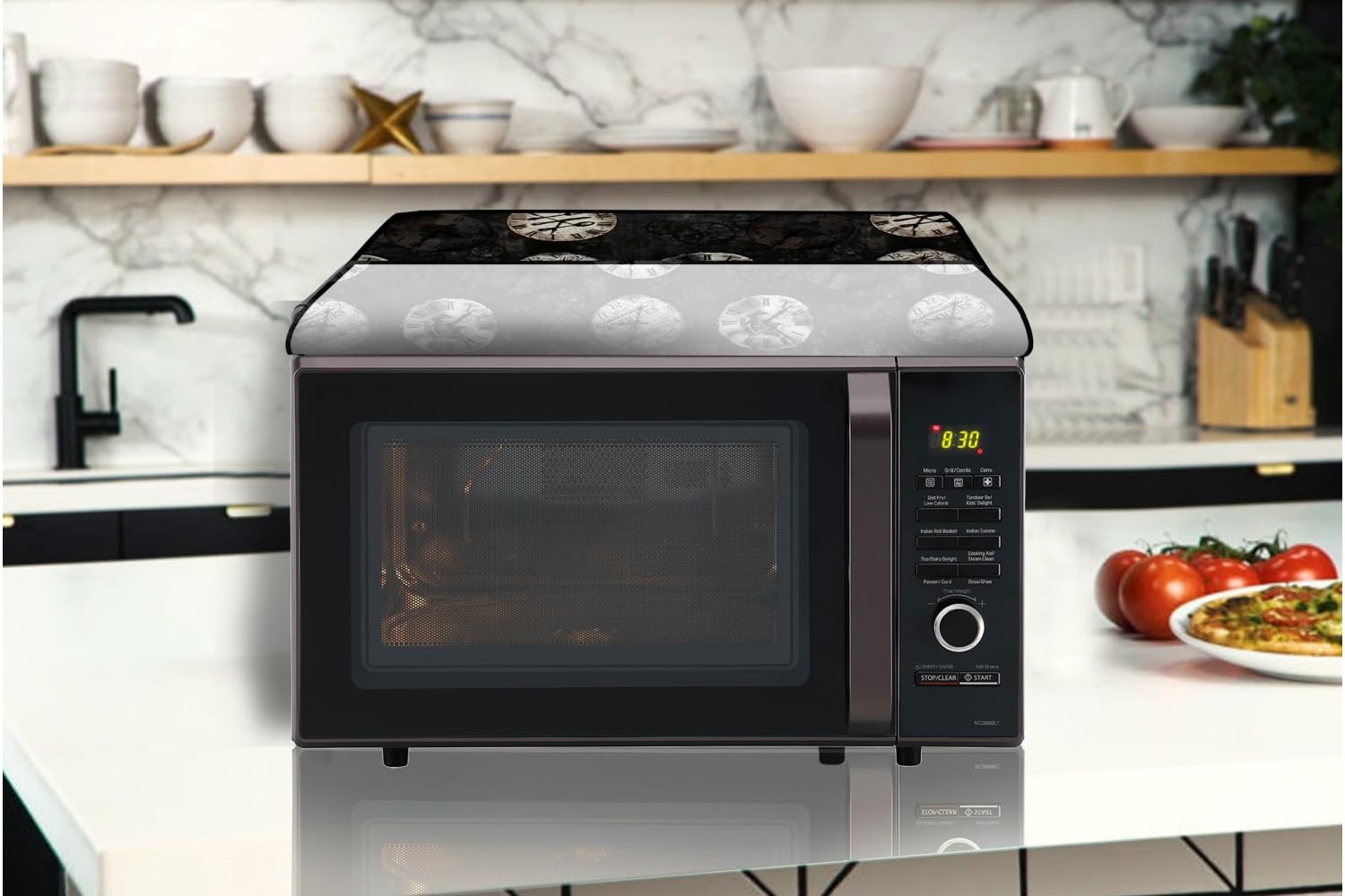 The Furnishing Tree OTG cover compatible for Morphy Richards 60 Liters OTG 60RCSS, Waterproof, Dustproof, Wipeable, Cover Size In CM: (65x45x33), Analog Pattern Black — Amazon image 3