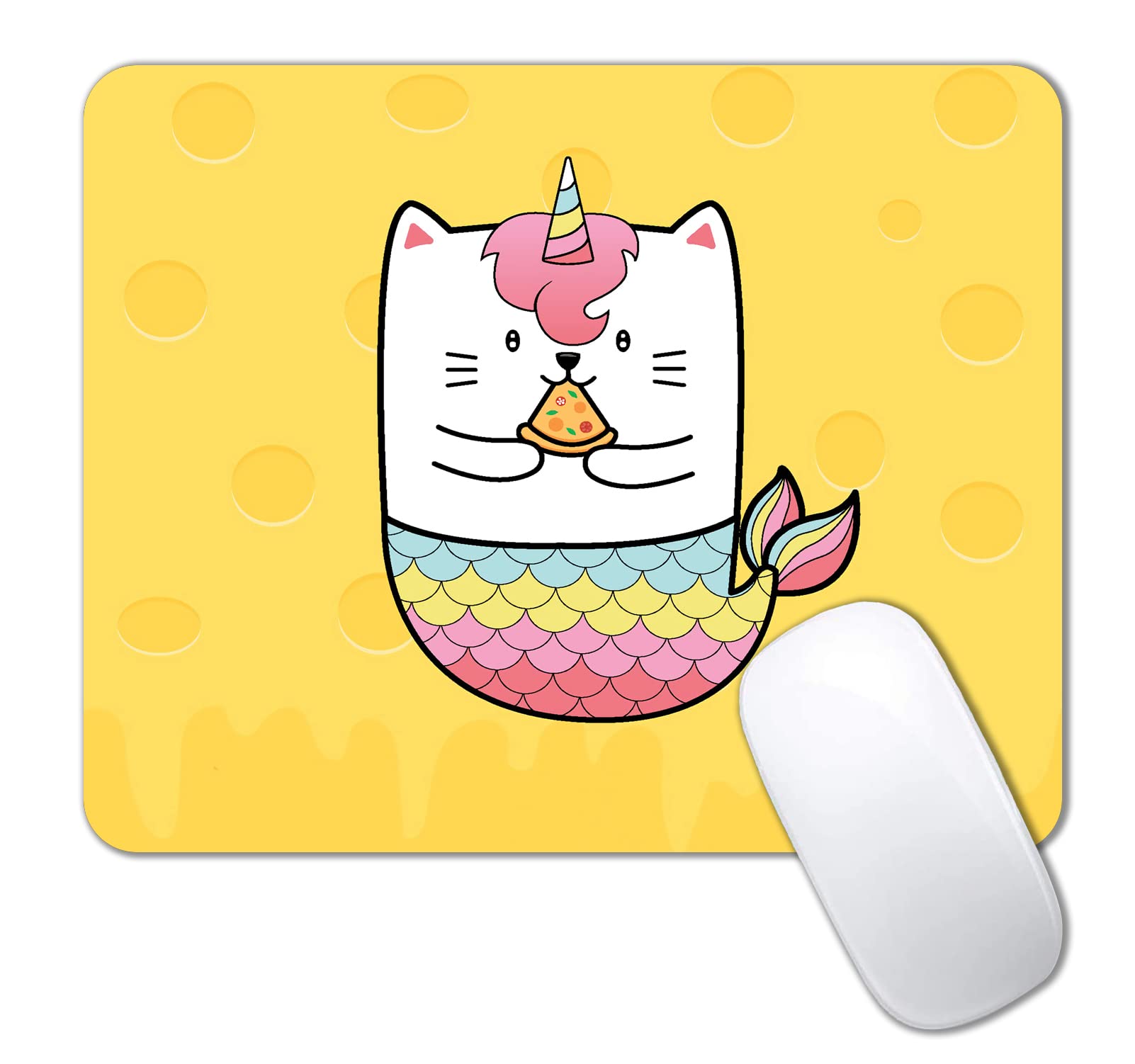 IMAYONDIA Mouse Pad, Cat Mermaid Mouse Pad, Yellow Unicorn Mouse Pads with Designs, Portable Office Anti-Slip Rubber Base Wireless Mouse Pad for Laptop