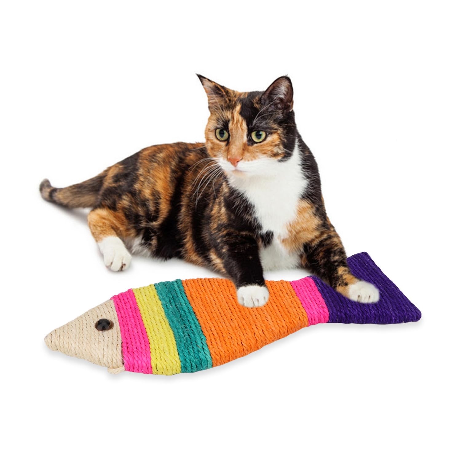 Hypeety Cat Scratching Board Creative Fish Shaped Cat Claw Toy Colorful Sisal Pad Scratch Lounge Durable Scratching Pad Interaction Toy (L)
