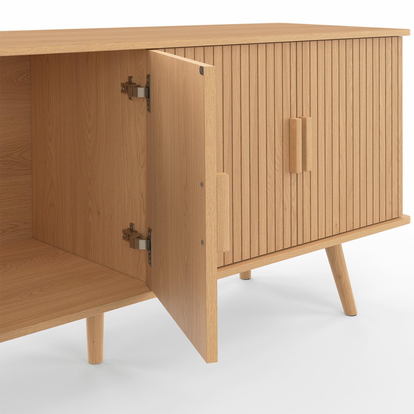 IDMarket - Buffet Bas 140 cm Juliette 4 Portes Effet Lattes tasseau Bois Coloris chêne