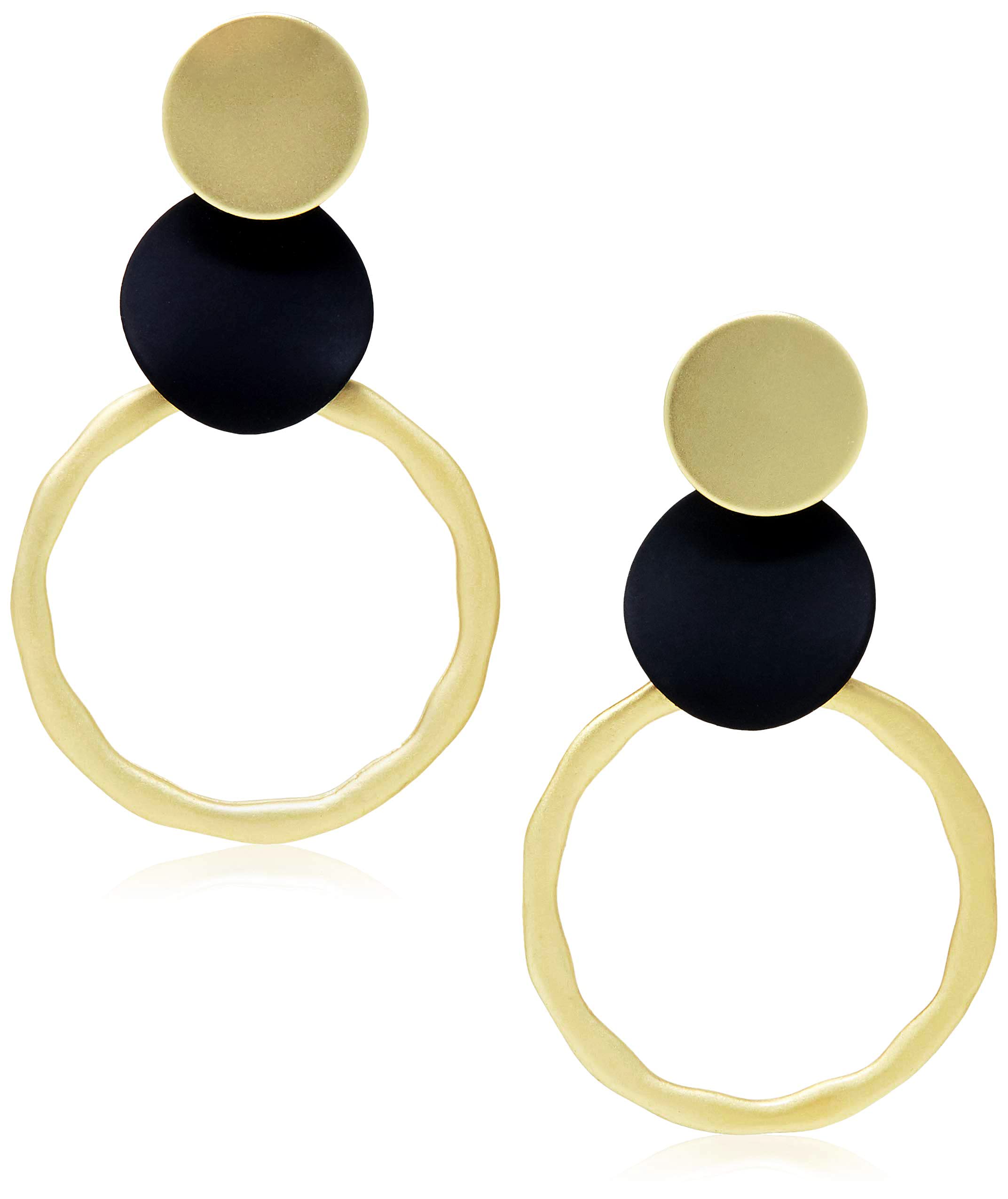 La Raffine14K Gold Plated Round Circle Shape Black and Yellow Gold with Matt Finish Vintage Instagram Style Earrings with Stud for Valentines/Mothers-Day, Birthday, Day,Women/Girl Gift